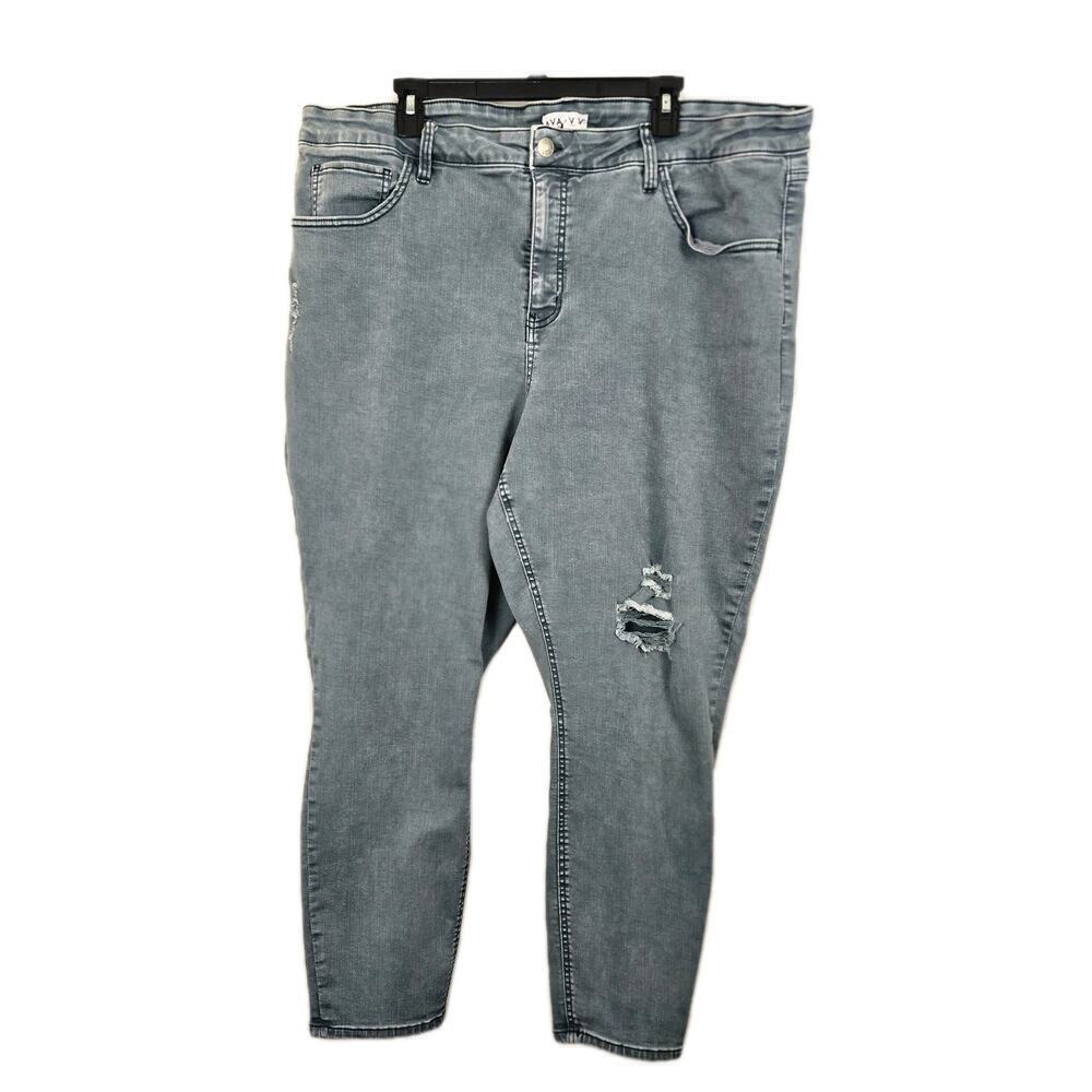 Ava & Viv Skinny Jeans Womens 24W Blue Denim High Rise Distressed 42" Waist 27"L